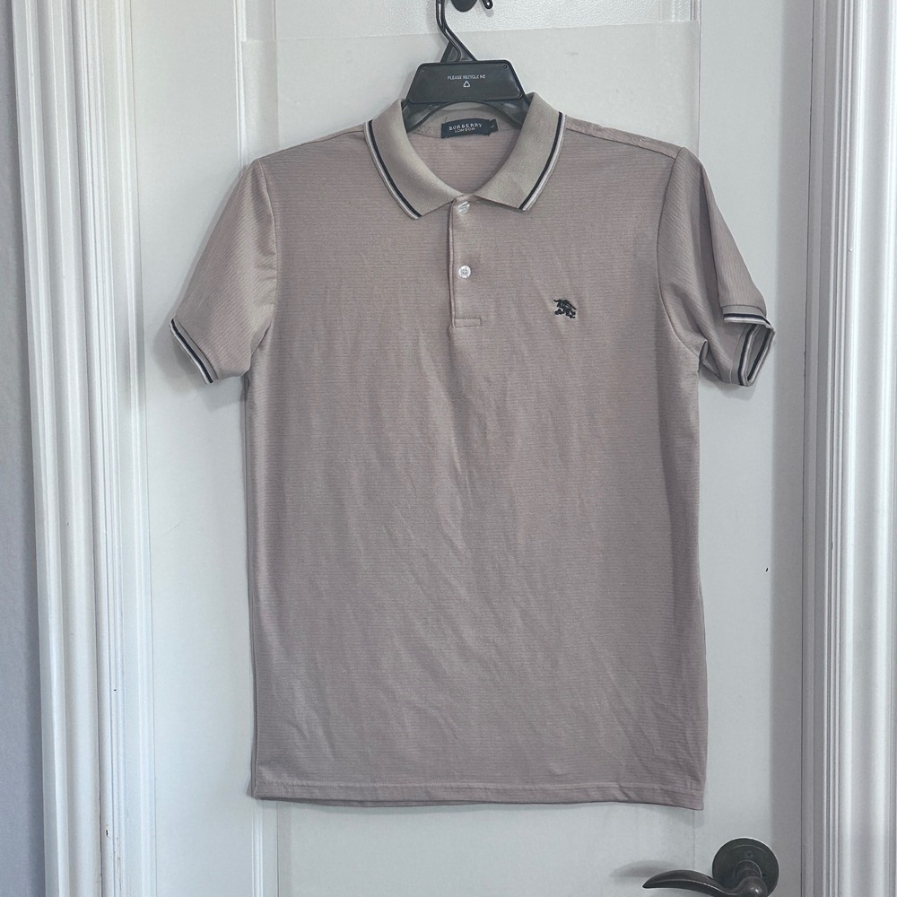 Burberry London Men's Tan Textured Polo Shirt with Embroidered Horse - Picture 2 of 7